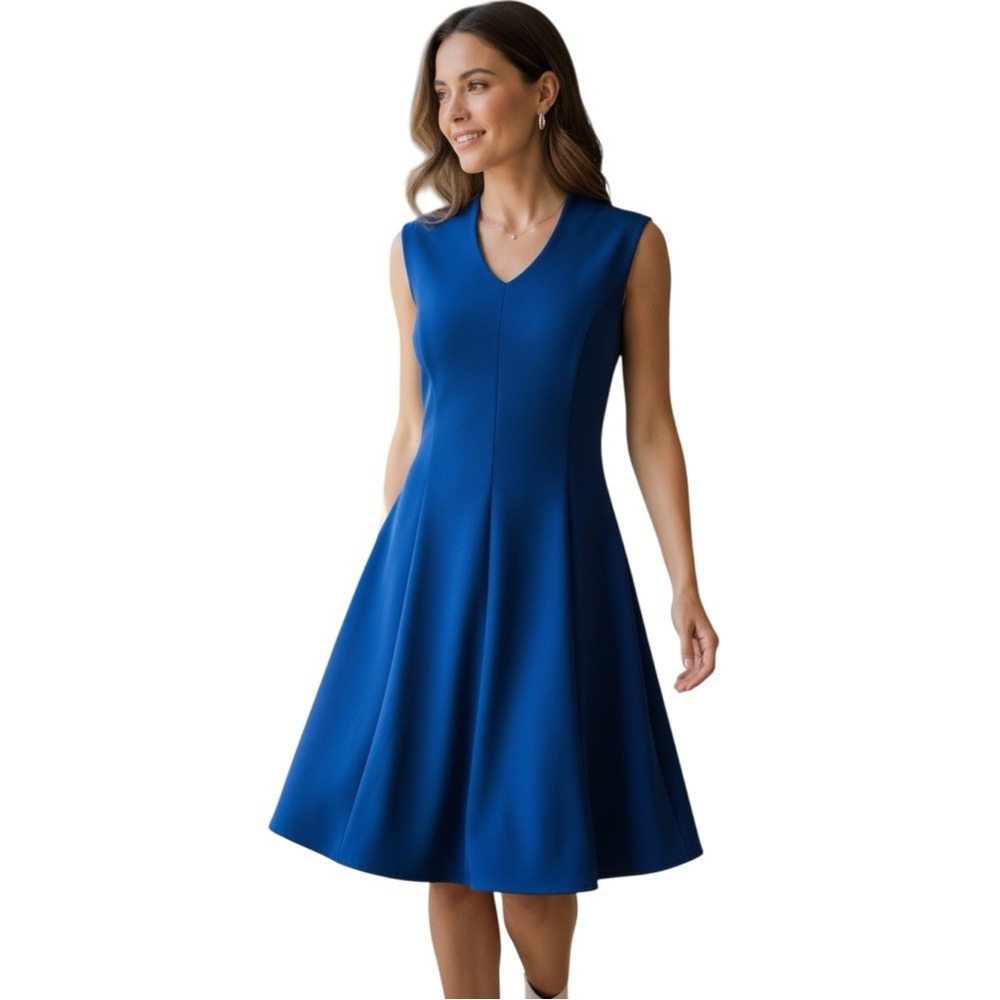 Adrianna Papell, Sleeveless Dress,‎ Back Zipper, Solid Vibrant Blue, Size 12P